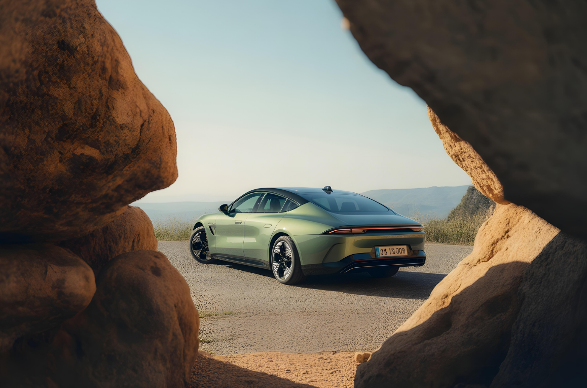 Desert road with car