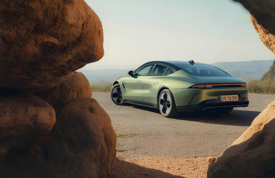 Desert road with car